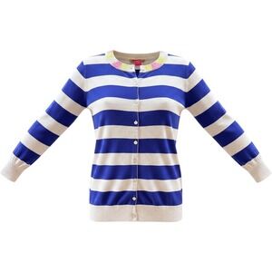 NEW Charlotte Tarantola Striped Sequin Cardigan Cotton Sweater M Preppy Eclectic